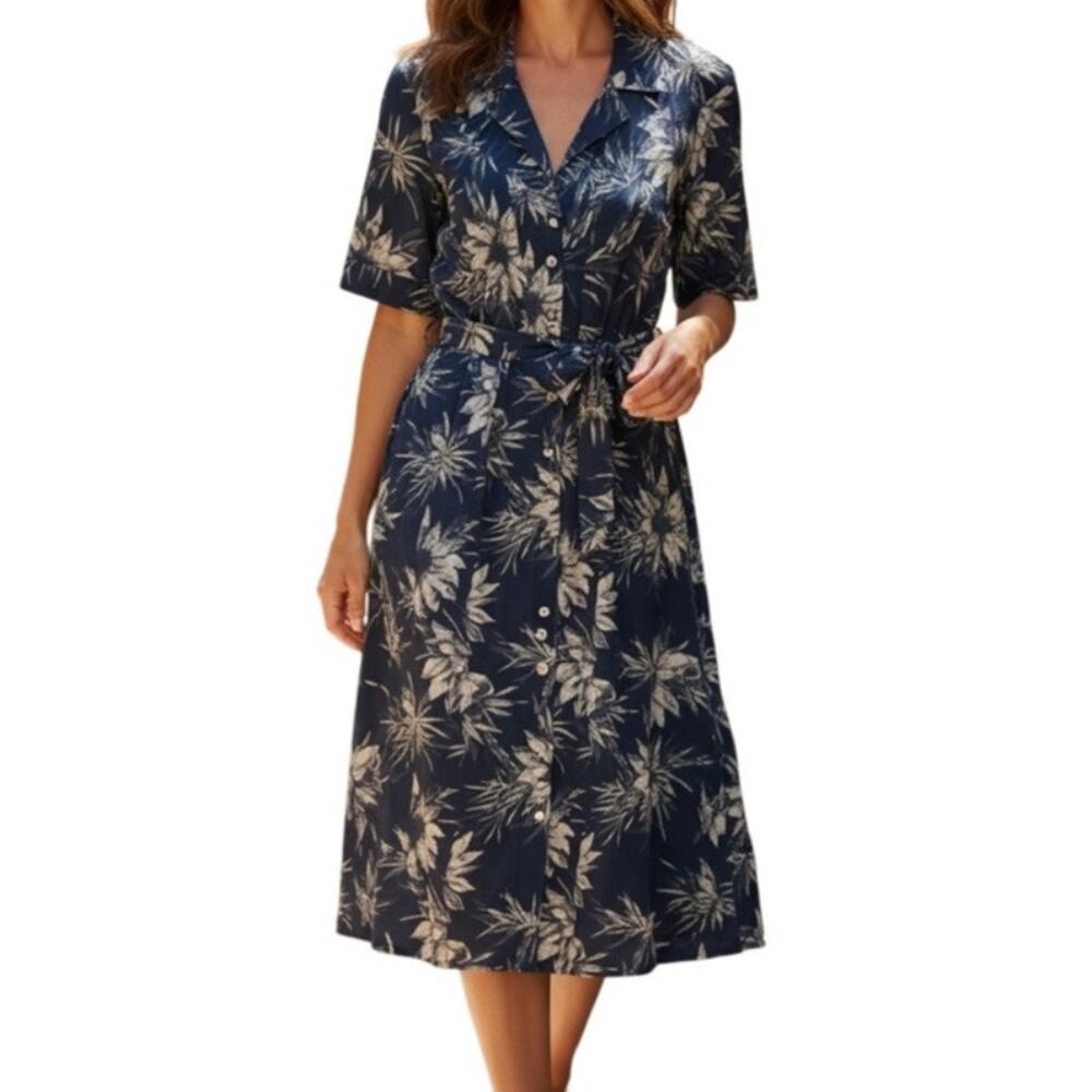 Vintage Dawn Joy Fashions Made in the USA Size 13/14 Floral Belted Shirt Dress